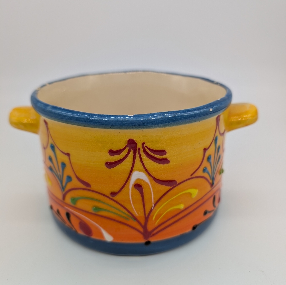 Vintage Ceramica El Poyeton Spanish Pottery Small Pot 3.5" H  Signed